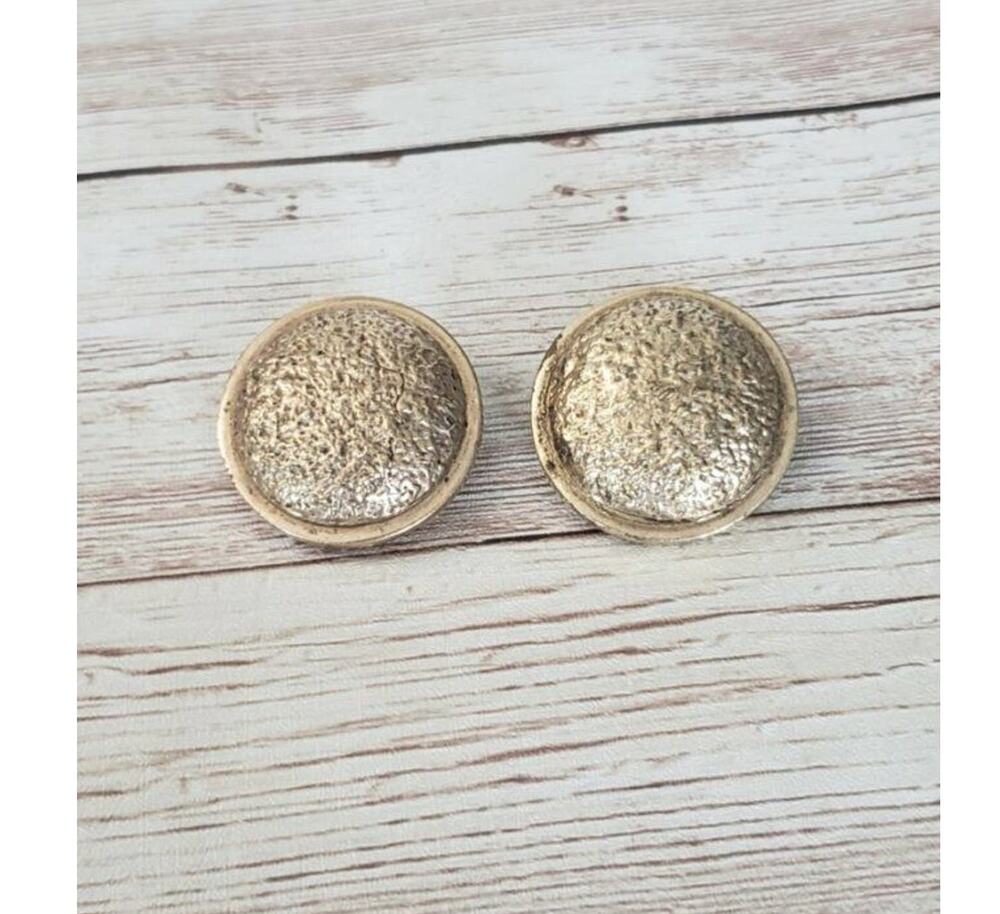 Vintage Clip On Earrings Aged Gold Tone Textured Circle